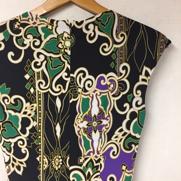 Cache Purple Green Print Sleeveless V Neck Dress 2 - Picture 8 of 11